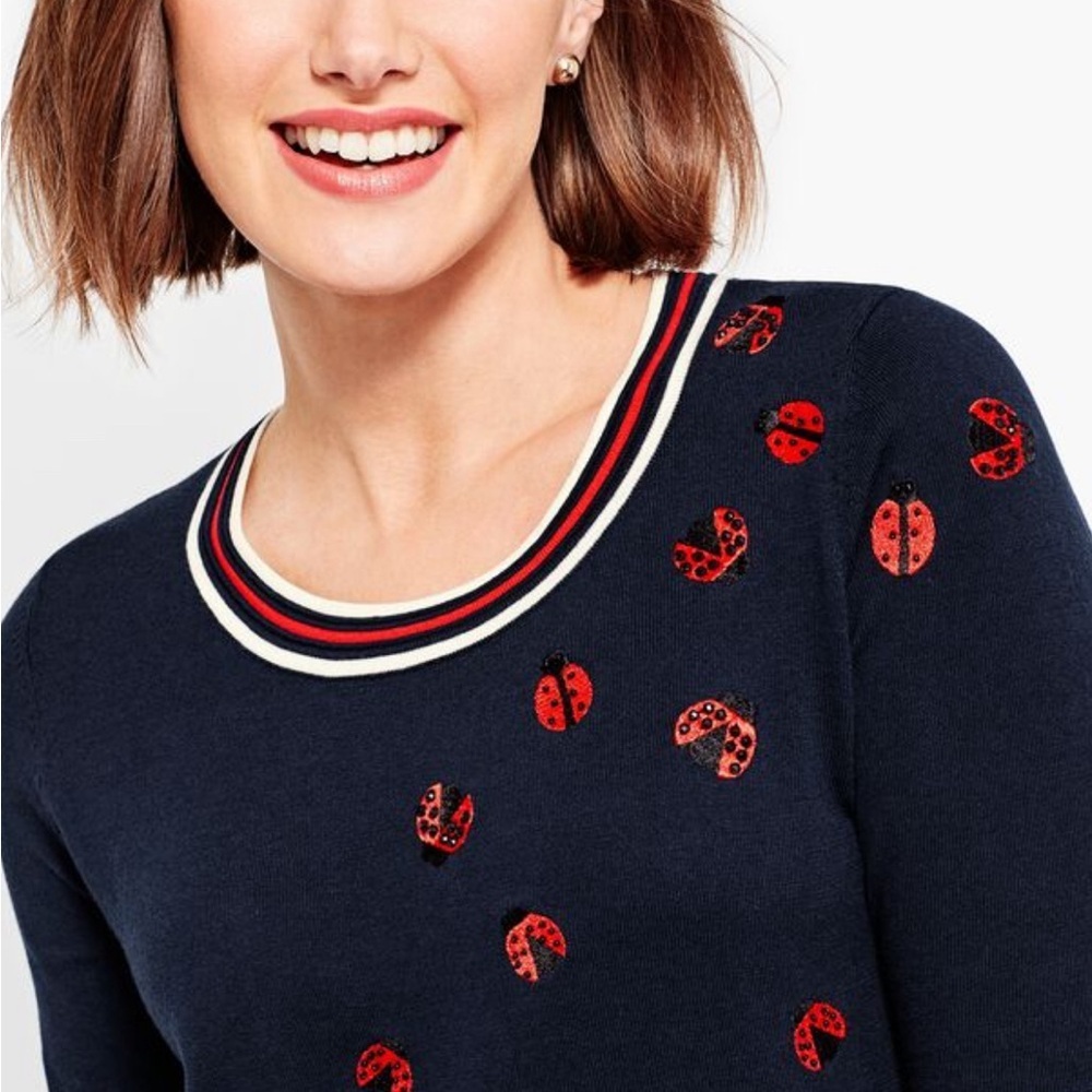 3/$22🩶 Talbots Small Oprah Magazine Collection Ladybug Crewneck Beaded Sweater - Picture 6 of 15